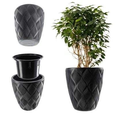 Afbeelding van KADAX Bloempot met inzetstuk en handgrepen, van kunststof, verkrijgbaar in 5 maten, uv weerbestendig, 3D effect (antraciet, onder)