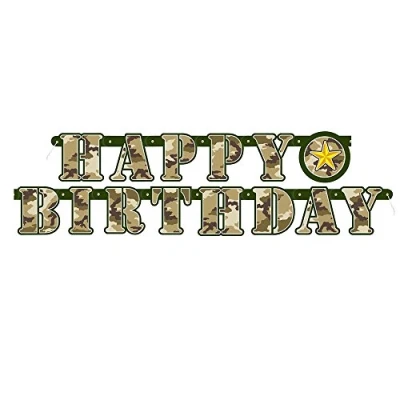 Afbeelding van Letterslinger Happy Birthday Camouflage 160cm