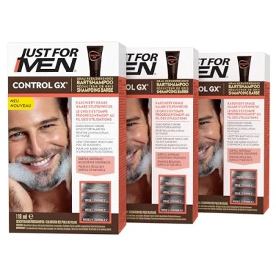Afbeelding van Just For Men Control GX baardshampoo, herstelt de witte haren bij elke wasbeurt, voor subtiele en natuurlijke resultaten, alle nuances, 3 x 118 ml