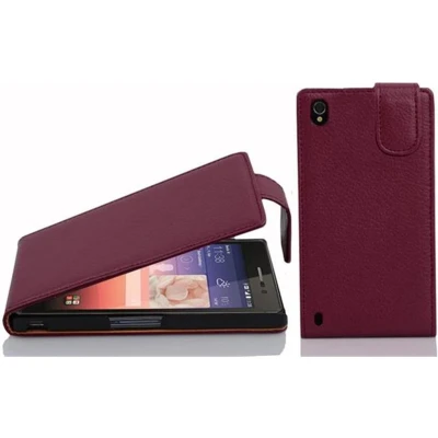 Afbeelding van Cadorabo Hoesje geschikt voor Huawei ASCEND P7 in BORDEAUX PAARS Beschermhoes flip design Case Cover van getextureerd imitatieleer