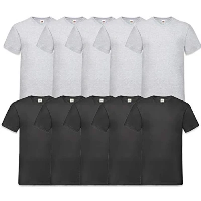 Afbeelding van Fruit of the Loom Valueweight T shirt voor heren, met V hals, meerkleurig (zwart/marineblauw 36/32).