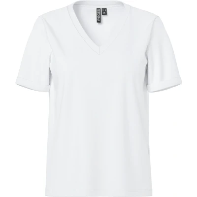 Afbeelding van Pieces T shirt Pcria Ss V neck Solid Tee Noos Bc 17120455 Bright White Dames Maat M