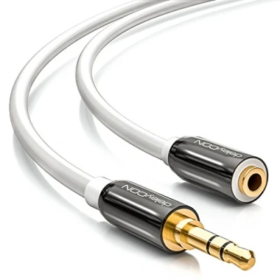 Afbeelding van deleyCON 5 m stereo akoestische verlengkabel jack 3,5 mm naar jackstekker AUX kabel metalen stekker wit
