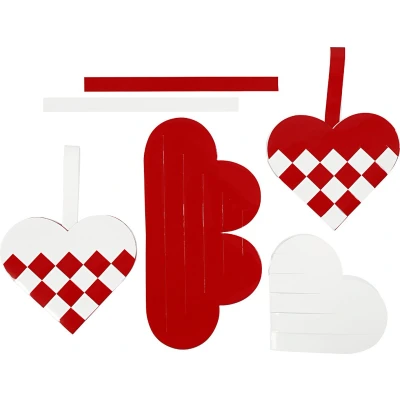 Afbeelding van Gevlochten harten afm 13 5x12 5 cm wit rood 8sets