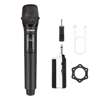 Afbeelding van talomen Professionele draadloze microfoon, microfoonsysteem met 2,4 GHz, dynamisch, oplaadbaar, ontvanger, 160 ft buiten, voor karaoke, zangen, feesten, avonden, dj&#039;s, kerken, bruiloften