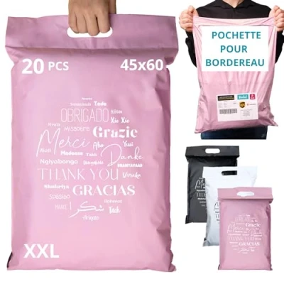 Afbeelding van EMBALLAX 20 Vinted pakketten XXL met insteekvak GROOT FORMAAT 60 x 45 cm ondoorzichtig/ultrabestendig/waterdicht Kunststof verzendenvelop Kleding &amp; karton Verzendzak/tas Bedankt