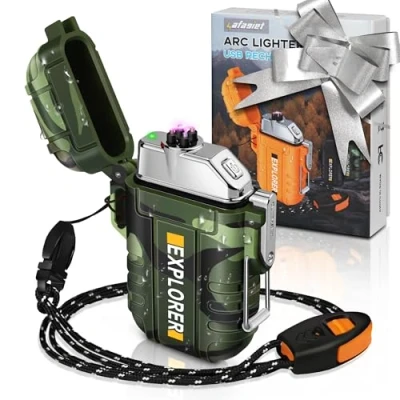 Afbeelding van lafagiet USB Rechargeable Lighter, Waterproof Dual Arc Lighters for Camping Hiking Outdoor Survival Kits (F13 Cmouflage)