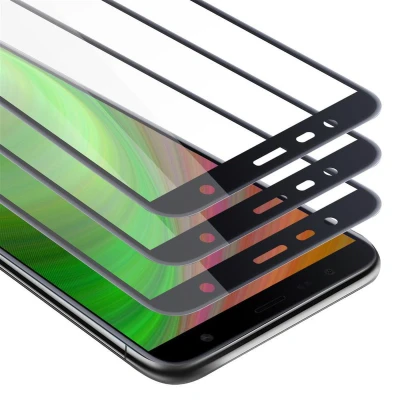 Afbeelding van Cadorabo 3x Screenprotector geschikt voor Samsung Galaxy J6 PLUS Volledig scherm pantserfolie Beschermfolie in TRANSPARANT met ZWART Getemperd (Tempered) Display beschermend glas 9H hardheid 3D Touch