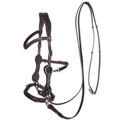 Image de F.R.A. Hackamore Calli Stuk Hook Rênes en Cuir Havane Cob