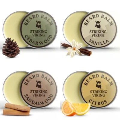Afbeelding van Striking Viking, Baardbalsem voor heren, keuze uit 4 geuren van vanille, sandelhout, citrusvruchten en cederhout, stijlen voorwaarden met natuurlijke sheaboter
