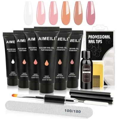 Afbeelding van AIMEILI Builder Kit opbouwgel uv nagel 6 kleuren verlenging semi permanente gel met slipoplossing voor kunstnagels Kit2