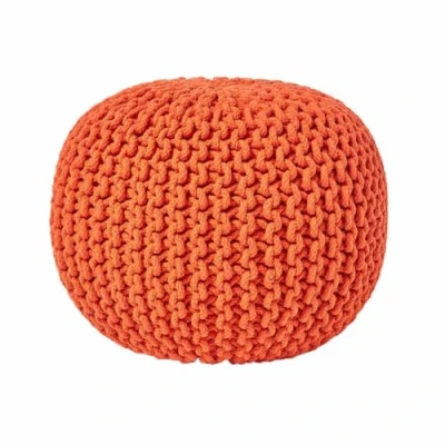 Afbeelding van Homescapes Rond gebreide poef 100% katoen Oranje 35x40 cm