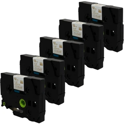 Afbeelding van DULA Brother Compatible label tape Tze 134 5 cassettes P Touch Goud op transparant 12mm x 8m