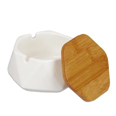 Afbeelding van Relaxdays asbak met deksel keramiek wit tafelasbak buitenasbak terras horeca