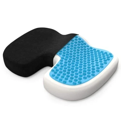 Afbeelding van bonmedico orthopedisch kussen, zitkussen met gel en traagschuim, ergonomisch voor autostoel, bureaustoel Kerstcadeau, blauw fluweel (standaard)