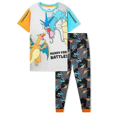 Afbeelding van Pokemon Pyjama voor kinderen, jongens, pyjamaset kleding jongeren, 4 14 jaar, Pikachu Charizard Gengar, Grijs/Zwart