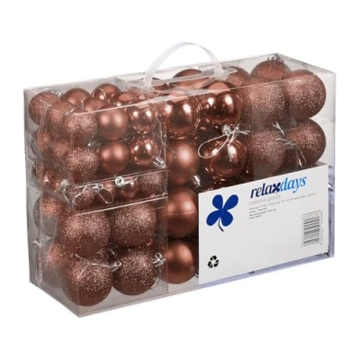 Afbeelding van Relaxdays kerstballen set 100 stuks kerstversiering kerstboomversiering kunststof bruin