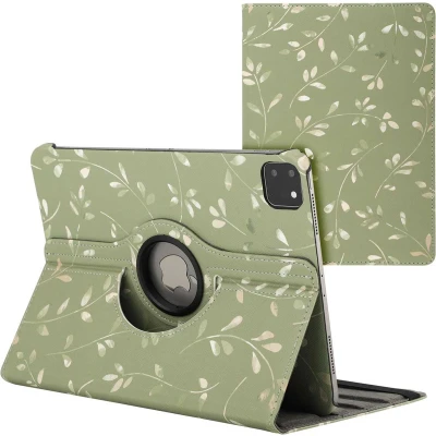 Afbeelding van iMoshion Tablet Hoes Geschikt voor iPad Pro 11 (2024) M4 360 Draaibare Design Bookcase 2.0 Meerkleurig /Green Flowers