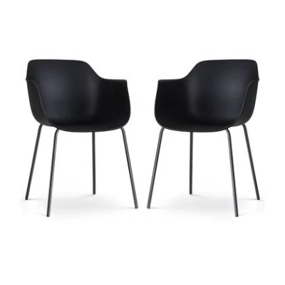 Afbeelding van Nolon Nora Puk Eetkamerstoelen Set van 2 Zwart met Armleuning Kunststof Metalen Poten Kuipstoel