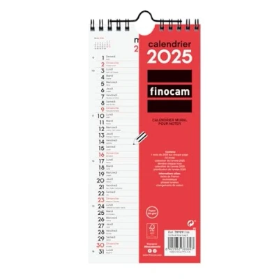 Image de Finocam Calendrier Neutre Mural pour écrire 2025 1 mois par page Janvier Décembre (12 mois) Français