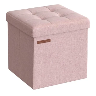 Afbeelding van SONGMICS LSF028R01 Zitzak, opbergbox, opvouwbaar, 30 x cm, voetensteun, bank met opbergruimte, belastbaar tot 130 kg, voor woonkamer, slaapbank, gelei roze