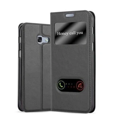 Afbeelding van Cadorabo Hoesje geschikt voor Samsung Galaxy A5 2017 in KOMEET ZWART Beschermhoes met magnetische sluiting, standfunctie en 2 kijkvensters Book Case Cover Etui