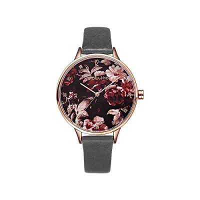 Afbeelding van VICTORIA HYDE Mode Dames Horloge Bloemen Bloem Gezicht Quartz Analoog Display Echt Water Lederen Band Bewijs, grijs., TFV8