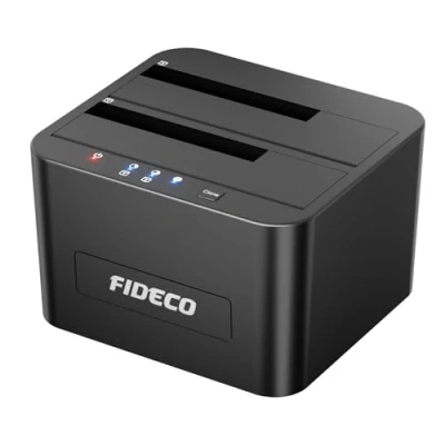 Afbeelding van FIDECO harde Schijf Docking Station, USB 3.0 naar SATA Externe Station voor 2,5 en 3,5 inch HDD of SSD, ondersteuning offline kloon, TF SD kaartlezer 2x 16TB schijven