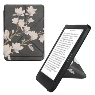 Afbeelding van kwmobile E reader hoesje geschikt voor Kobo Clara BW / Colour hoes Ereader flip case met standaard cover van kunstleer In taupe wit donkergrijs