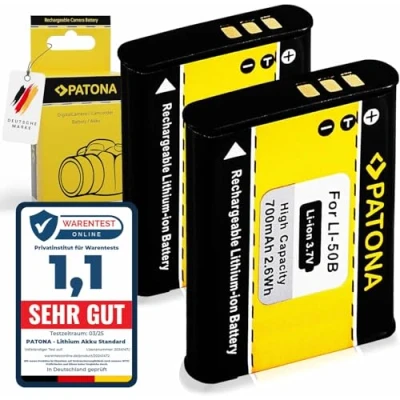 Afbeelding van PATONA 2 x accu (vervanging voor Pentax D Li92, Olympus Li 50B, Ricoh DB 100) compatibel met WG 8, 10, VH 510, VR 350, XZ 1, TG 870, SP 800UZ