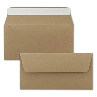 Afbeelding van NEUSER PAPIER enveloppen van kraftpapier, DIN lang, bruin, ecologisch, zelfklevend, 11 x 22 cm, 120 g/m², zonder venster, gerecycled papier, 50 stuks