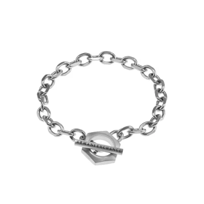 Afbeelding van Armani Exchange heren Klassiek armband met logo AXG0103040 in de kleur Zilver