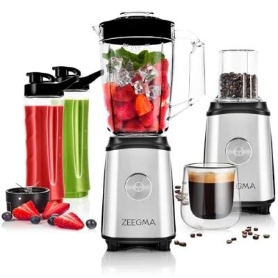 Image de Zeegma Vitamine 4 in 1 Blender 1050W, 1L Jug, 2 Sport Bottles, Coffee Grinder, Stainless Steel Blades, BPA Free, Easy Clean, ThermoFuse, Pulse Mode