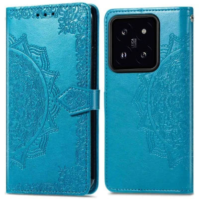 Afbeelding van iMoshion Hoesje Geschikt voor Xiaomi 14 Met Pasjeshouder Mandala Bookcase Turquoise