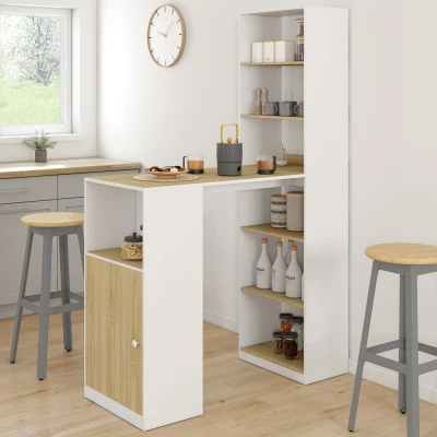 Image de Table de bar LUNG avec rangements et placard 2 personnes blanc bois IDMarket