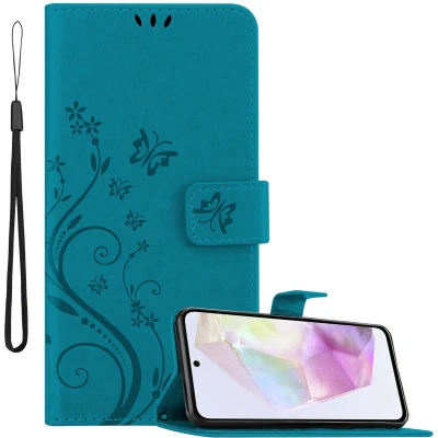 Afbeelding van Cadorabo Hoesje geschikt voor Samsung Galaxy A35 in BLOEMEN BLAUW Beschermhoes bloemmotief met magnetische sluiting, standfunctie en kaartsleuven Book Case Cover Etui