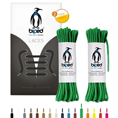 Afbeelding van biped LACES 2 paar ronde katoenen veters, Ø mm dik, hoogwaardige veters voor schoenen en laarzen, scheurvast wasbaar, gemaakt in EU z2900 (groen, 120 cm)