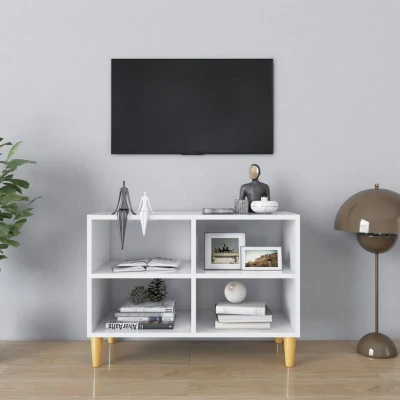 Afbeelding van Tv meubel met massief houten poten 69,5x30x50 cm wit