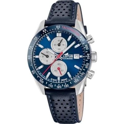 Afbeelding van LOTUS Heren horloge 18995/5 Chrono 316l roestvrij stalen kast zilver Blauw lederen band blauw,