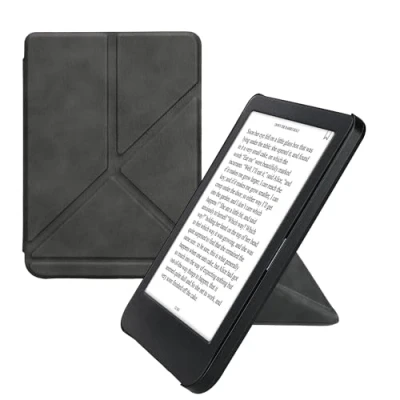 Afbeelding van kwmobile E reader hoesje geschikt voor Kobo Clara BW / Colour hoes Ereader flip case met standaard cover van kunstleer In antraciet