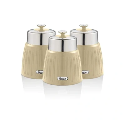 Afbeelding van Swan SWKA1024CN Retro Set van 3 blikjes, crèmekleurig