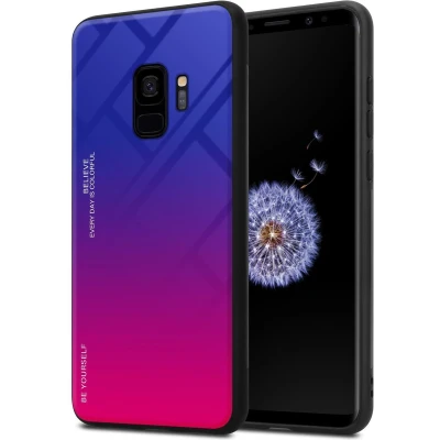 Afbeelding van Cadorabo Hoesje geschikt voor Samsung Galaxy S9 in PAARS ROOD Tweekleurige beschermhoes van TPU silicone Case Cover en achterzijde gehard glas