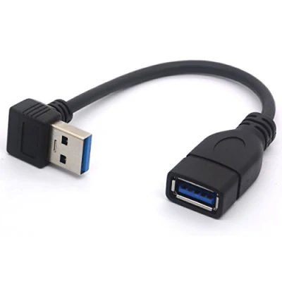 Afbeelding van HTGuoji Korte USB 3.0 verlengkabel 90 graden linksgehoekt type A mannelijk naar vrouwelijk, snelheid 5 Gbit/s, 15 cm (down)