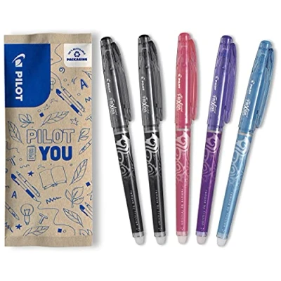 Afbeelding van Pilot Set van 5 Frixion Point 0, uitwisbare rollerball 2 zwart, roze, turquoise, paars fijne punt