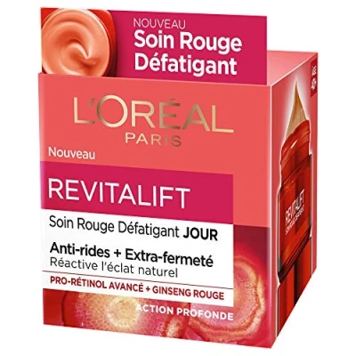 Image de L&#039;Oréal Paris Revitalift Soin Rouge Défatigant &amp; Énergisant Anti Rides Extra Fermeté Enrichi au Pro Rétinol et Ginseng Pour Tous Types de Peaux 50 ml
