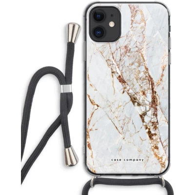 Afbeelding van Case Company® iPhone 11 hoesje met Koord Goud marmer Telefoonhoesje Zwart Extra Bescherming aan alle Kanten en Over de Schermrand