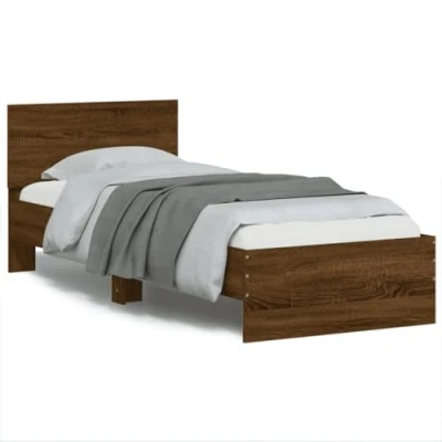 Afbeelding van Bedframe met hoofdeinde bewerkt hout bruineikenkleur 90x200 cm