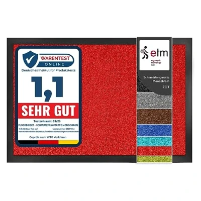 Afbeelding van etm ColorLine Deurmat in verschillende maten voor binnen, hal, voordeur, entree, rood, 90 x 120 cm