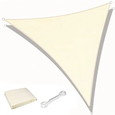 Afbeelding van KAHEIGN Driehoekig schaduwzeil, 3 m x m, waterdicht, uv bescherming, zonwering, balkon, zonnezeil, 180 g/m², voor tuin, crèmekleurig