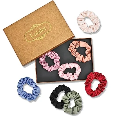 Afbeelding van Lolalet Set van 8 zijden scrunchies voor dames hoogwaardig satijn, zacht en elastisch, meisjes, kleuren, stijl C
